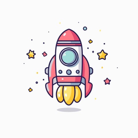 Space rocket and stars vector illustration. Flat style design fo