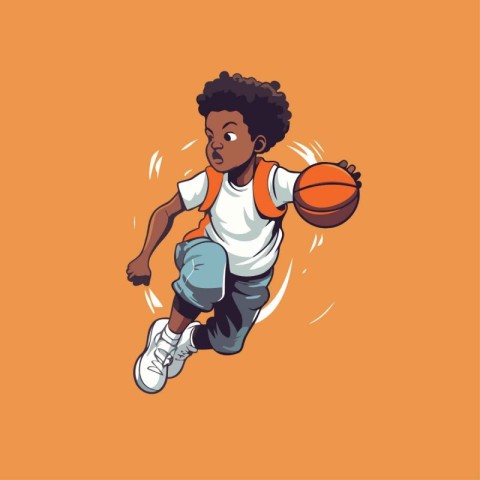 African american boy playing basketball vector illustration. Spo