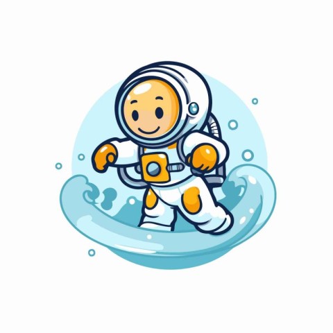 Astronaut on surfboard. Cute cartoon vector illustration.