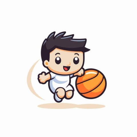 Cute boy playing basketball cartoon vector Illustration on a whi