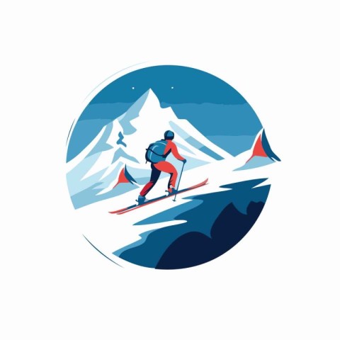 Cross-country skier in the mountains. Vector illustration of a s