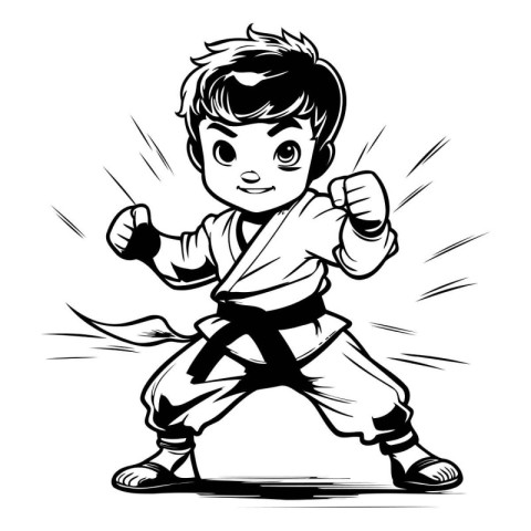 Karate boy. Black and white vector illustration ready for vinyl