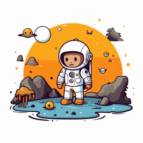 Astronaut on the background of the planet. Vector illustration.