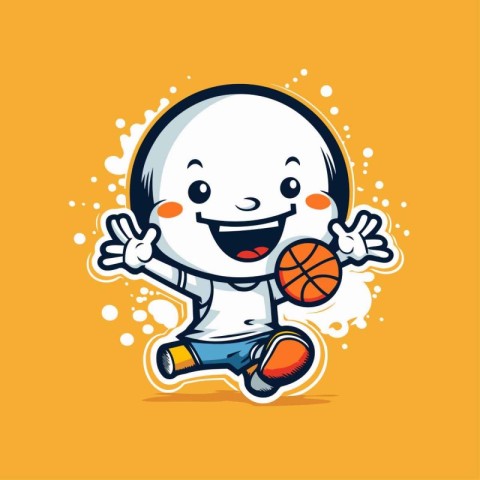 Cute cartoon basketball player with ball. Vector illustration on