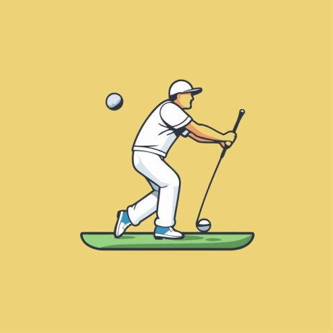 Golf player in action. Flat style vector illustration isolated o