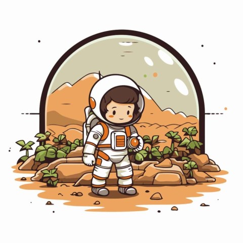 Astronaut in the desert. Vector illustration of a cartoon charac