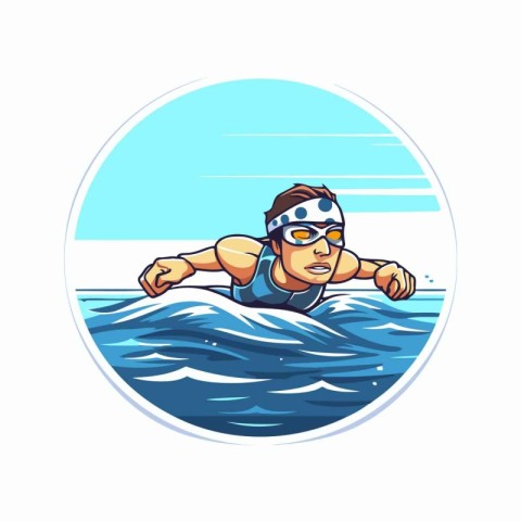 Swimmer on the water. Vector illustration in a cartoon style.