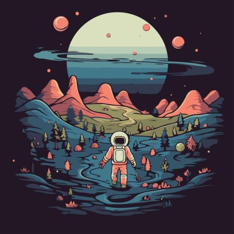 Astronaut on the background of the moon. Vector illustration.