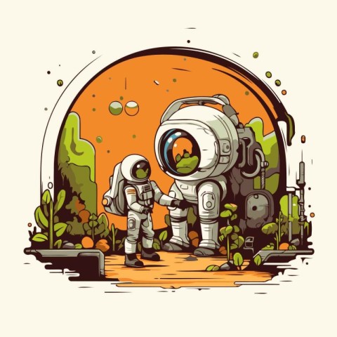 Astronaut on the background of the planet. Vector illustration.