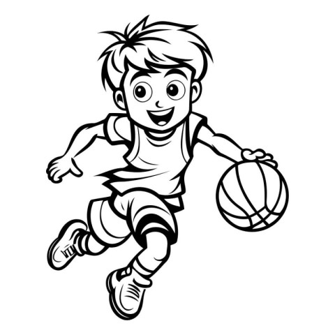 Vector illustration of a boy playing basketball isolated on a wh