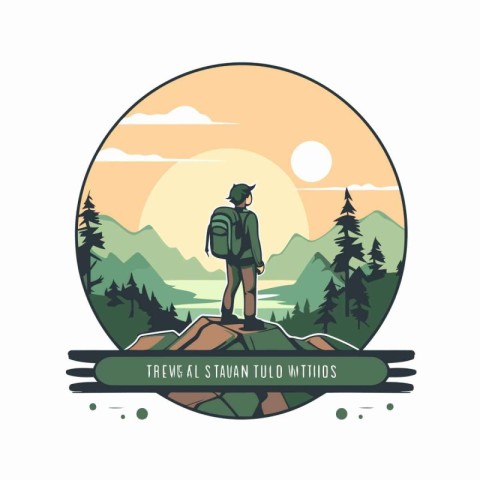 Hiker in the mountains. Vector illustration of a man with a back