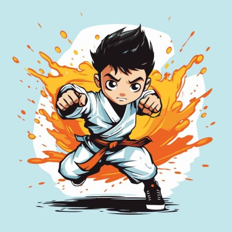 Taekwondo boy in kimono. Vector illustration.