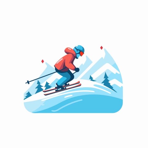 Skiing. Vector illustration in flat style isolated on white back