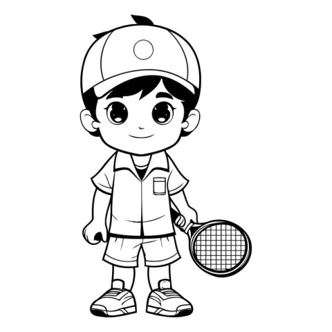 Cute boy playing badminton cartoon vector illustration graphic d