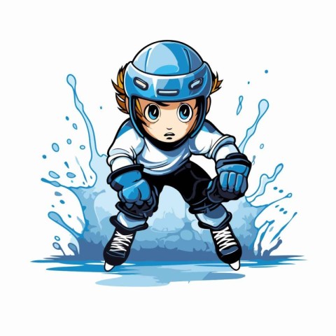 Vector illustration of a boy playing ice hockey. Cartoon skater.