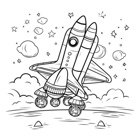 Cartoon space rocket. Coloring book for children. Vector illustr