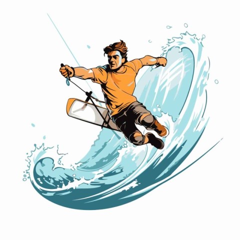 surfer jumping on a wave. vector illustration of a man on a surf