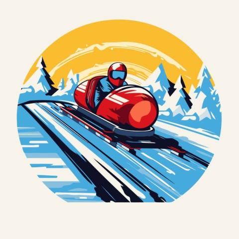 Snowboarder on the road. Vector illustration in retro style.