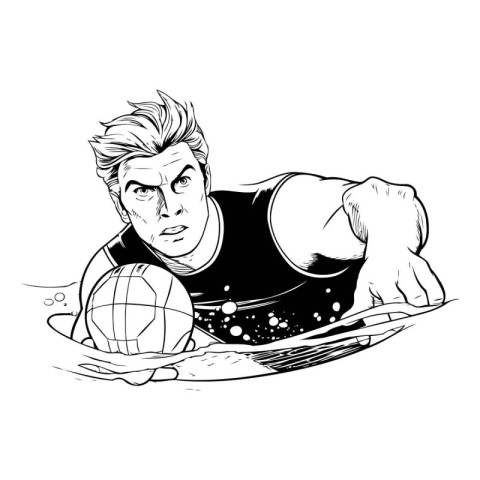 illustration of a man with a surfboard and a ball in his hand