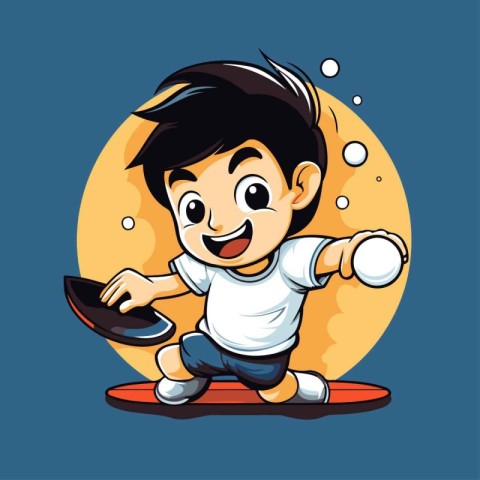 Boy playing table tennis. Vector illustration of a boy playing t