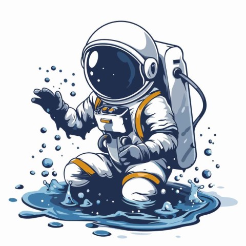 Astronaut in the water. Vector illustration of a cartoon charact