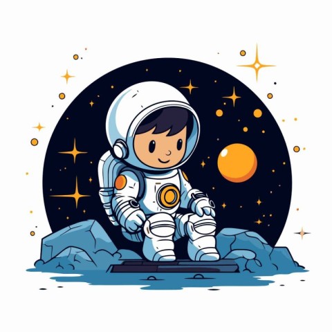 Astronaut on the moon. Vector illustration in cartoon style.