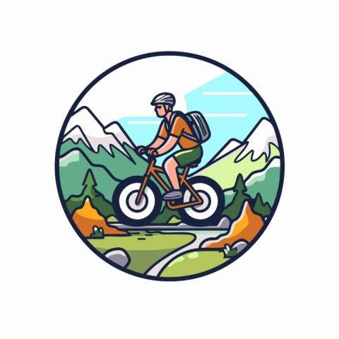 Mountain biking round icon. Vector illustration of a mountain bi