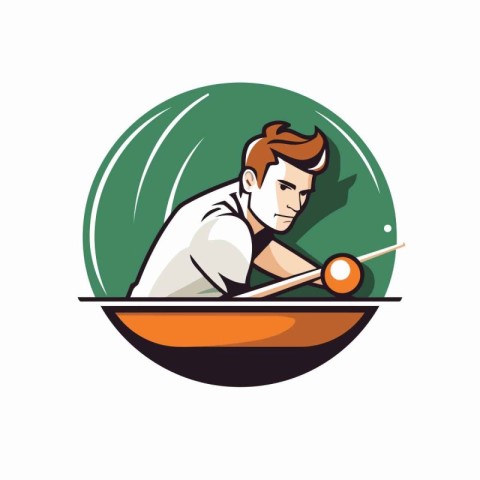 Vector illustration of a young man playing billiards in a boat.