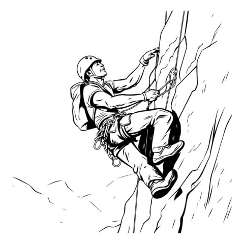 climber climbing on a cliff. sketch vector graphics monochrome i