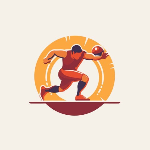 American football player in action. Vector illustration in flat