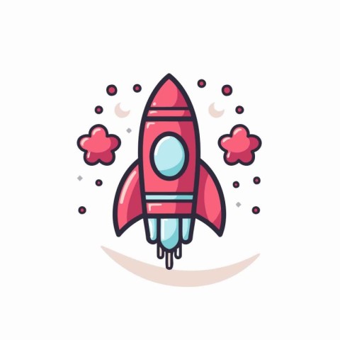 Rocket icon in flat style. Spaceship vector illustration on whit