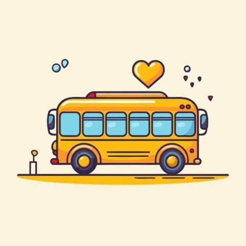 Vector illustration of school bus with heart on top. Flat design