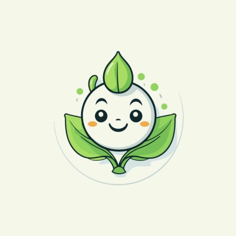 Cute kawaii lemon fruit character with green leaves. Vector illu