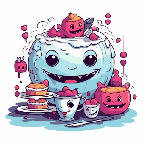 Cute cartoon vector illustration of a Halloween party with a cup