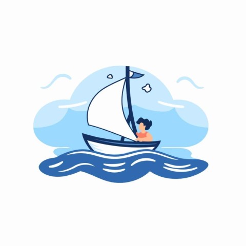 Sailing boat in the sea. Simple flat vector illustration on whit