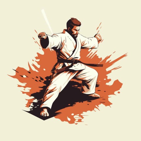 karate fighter in action. vector illustration in grunge style.