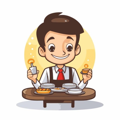 cafe waiter with coffee and food icon. colorful design. vector i