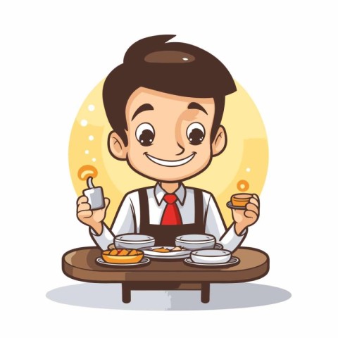 cafe waiter with coffee and food icon. colorful design. vector i