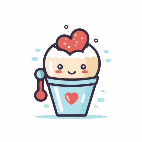 Cute ice cream cup with heart. Vector illustration in flat style