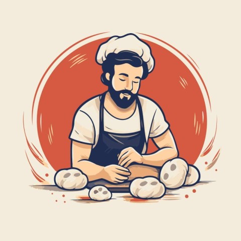 Chef with meatballs. Vector illustration of a cartoon style.