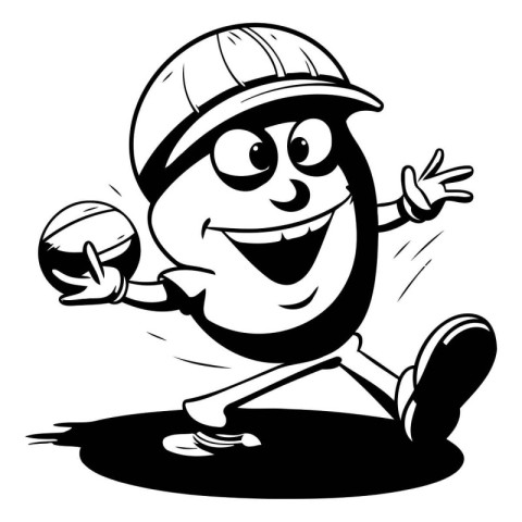 Baseball Player - Black and White Cartoon Mascot Illustration