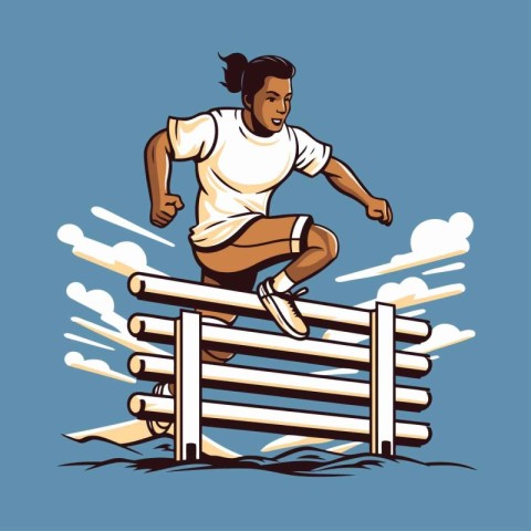 Vector illustration of a running man jumping over a hurdle with