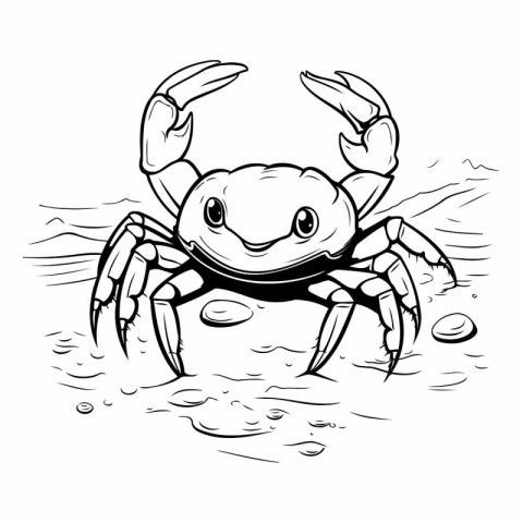 Crab. Black and white vector illustration. Isolated on white bac