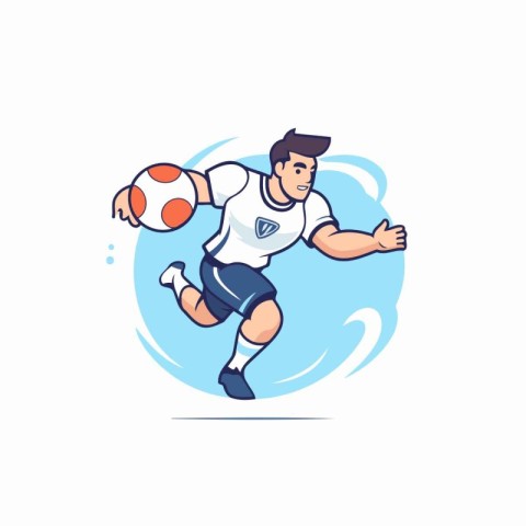 Soccer player kicking the ball. Flat style vector illustration o