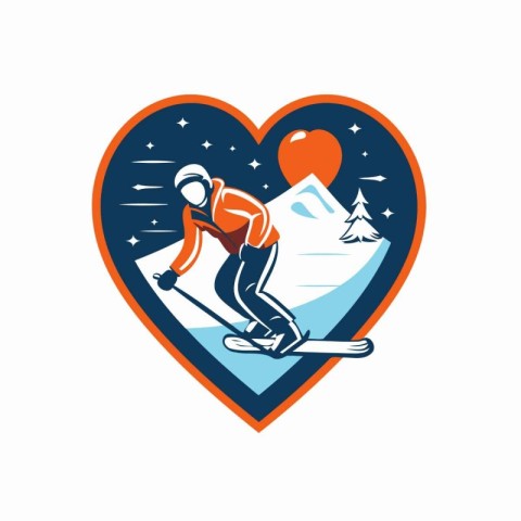 Vector illustration of skier with snowboard in the shape of hear