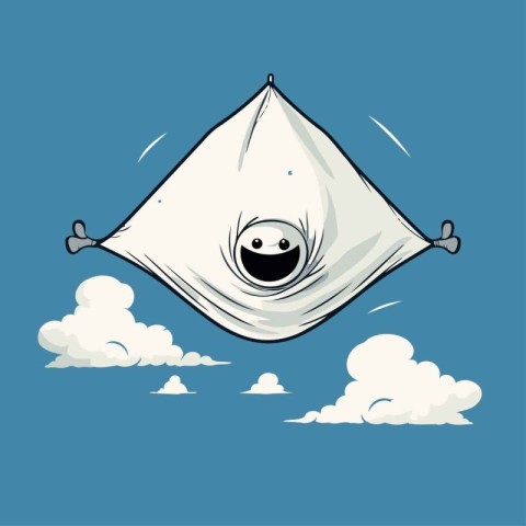 Vector illustration of a pillow in the sky with clouds and eyes.