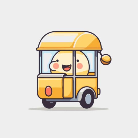 Cute Cartoon Tuk Tuk Bus Vector Illustration. Kids Transportatio