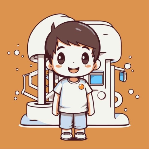 Boy standing and smiling in the toilet. Vector illustration. eps