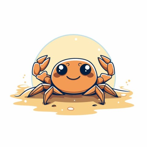 Cute cartoon crab on the sand. Vector illustration isolated on w