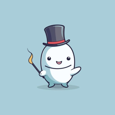 Cartoon character of snowman wearing top hat and holding a magic